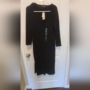 Banana Republic Black Long Sleeve Ribbed Midi Dress Size Petite L NWT